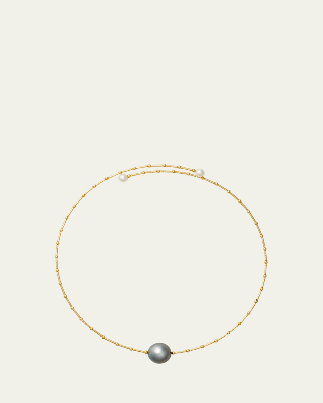 Santa Lucia Turquoise Single Large Pearl 18K Yellow Gold Beaded Necklace